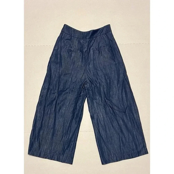 SIZE 0 Tibi High Quality Blue Wide Legged Cullotes Capri Pants Lyocel Cotton - Picture 3 of 7